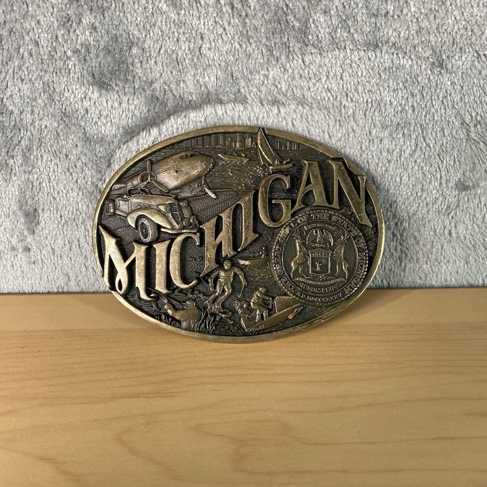 Vintage ADM Michigan State Belt Buckle First Edition Solid Brass Award Design